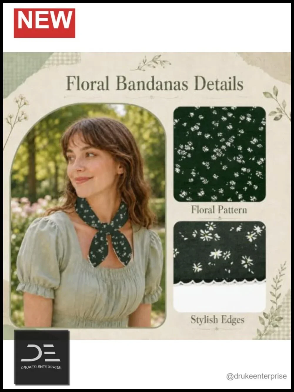Floral Bandana Head Scarf Lightweight Polyester Neck Scarf